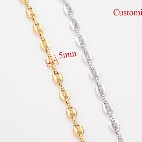 18K White Gold Plated 24” Coffee Bean Pig Nose Chain Necklace - Picture 4 of 4